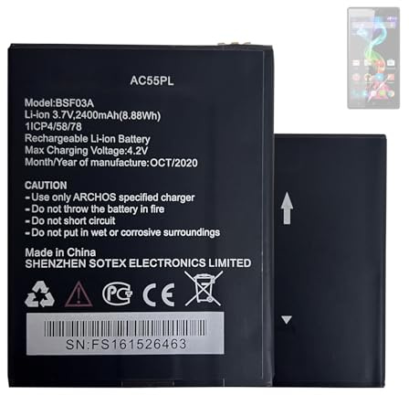 HIGHAKKU Batteria di ricambio AC55PL BSF03A compatibile con Archos 55 Platinum