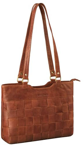 STILORD 'Phoebe' Vintage Leder-Handtasche Damen geflochten - Echtleder Shopper mit langen Henkeln - Schultertasche Damen-Tasche Umhängetasche Frauen Mittel-Groß Elegant, Farbe:rot - dunkelbraun