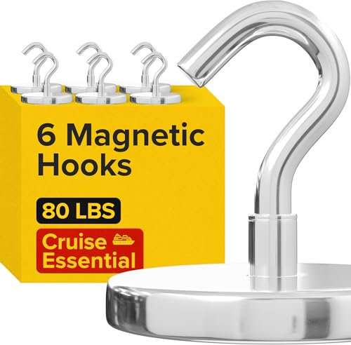 X-BET MAGNET ic Hooks - Ganchos magnéticos de neodimio resistentes para cabinas de crucero, ganchos magnéticos fuertes de tierras raras para colgar en refrigerador, parrilla (6, 36.3 kg)