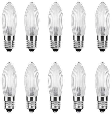DiCUNO E10 LED Riffelkerze, 10x Spitzkerze für Schwibbogen, LED Ersatzbirne 0.2W ersatz 1W Topkerze, warmweiß 2300K, 5-55V, für Lichterbogen, Adventsleuchter, Lichterkette
