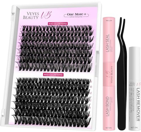 VEYESBEAUTY Faux Cils Extension Cils One More+ Faux Cils Naturel Faux Cils Individuel Faux Cils Volume Russe Diy à La Maison Cils Individuels (50D60D kit, 8-16mm)