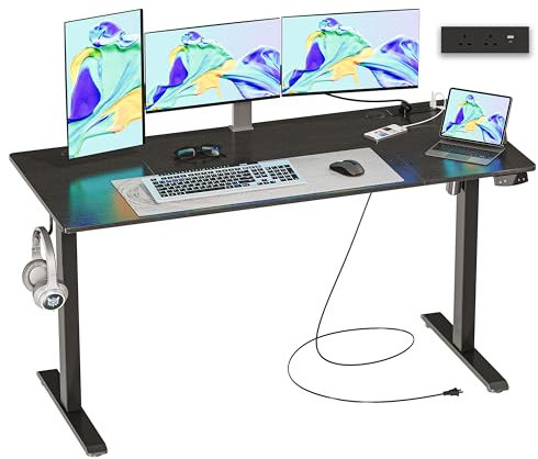 JOISCOPE Modern Black Standing Desk, Electric Height-Adjustable, 140 x 60 cm, Ideal for Office & Gaming