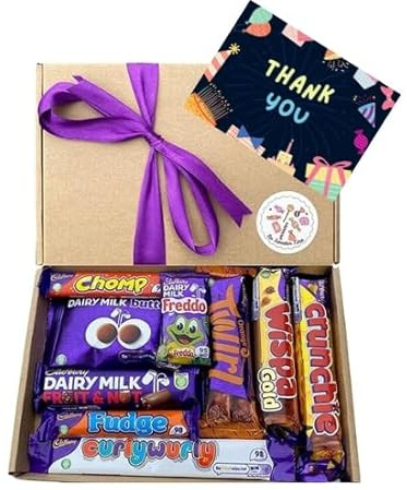 Chocolate Hamper - Gift - Happy Birthday Card - Thank You Card - 9 Chocolate Bars - Buttons - Twirl - Dairy Milk - Buttons - Crunchie - Wispa - Letterbox Gift - For Him/Her (Thank You Card, Full Size)