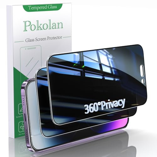 Pokolan 2 Pack 360 Degree 4-way Privacy Screen Protector for iPhone 15 Pro, Anti Spy Tempered Glass Film, No Bubbles, Anti-Scratch, Case Friendly