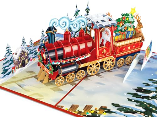 papercrush® Pop-Up Karte Weihnachtszug - Lustige 3D Weihnachtskarte mit Polarexpress, Weihnachtsmann & Rentieren - Weihnachtsgrußkarte mit Umschlag für Kinder, Mann & Frau - Frohe Weihnachten Karte