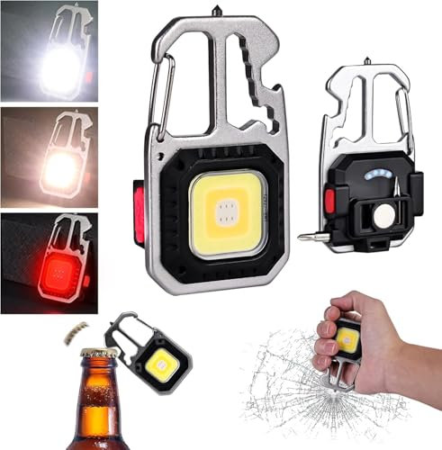 BAIFULAI 2 Stück Mini LED Arbeitsleuchte, Schlüsselanhänger Taschenlampe, 7 Modi USB Wiederaufladbare Inspektionsleuchten mit Flaschenöffner Schraubendreher für Notfall/Reparatur/Camping [Energieklass