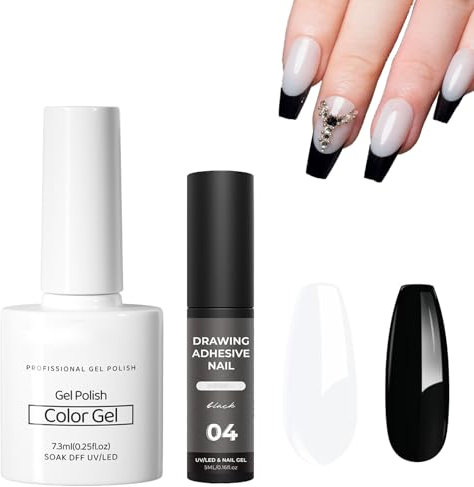 Gel Nail Polish Set for Black French Manicure Black,White Jelly Gel Polish Set for Black French Tips Nails Black Gel Liner Nail Polish Painted Black French Tips Soak off UV/LED Jelly Gel Nail Polish