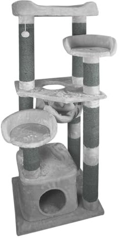 JACK AND VANILLA, Moderner Kratzbaum für Katzen, Elegantes und multifunktionales Design, widerstandsfähig und pflegeleicht, Maße 60 x 50 x 160 cm, grau, Kratzbaummodell
