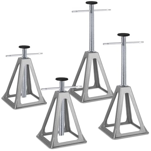 SUBTLETY Aluminium Stützböcke Set Manuelles Auto Tretlager 28-43cm Höhenverstellbar Unterstellböcke Alu Hebebühnen mit Griff Wohnmobil Ständer Belast bis 1T Wohnwagen für KFZ Anhängern (4 Stück)