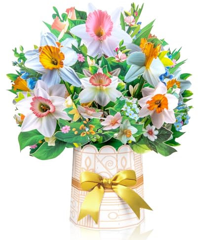Narzisse Big Pop Up Karten, 33 cm Papier Blumenstrauß Grußkarten mit leerer Notizkarte und Umschlag, zur Feier von Liebe, Feiertag, Geburtstag, Jubiläen, Valentinstag, Muttertag, Hochzeit, Urlaubs