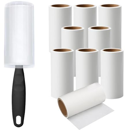 Bieiyhe 9 Rollen Fusselrolle Tierhaare Kleidung 540 Blatt, Kleiderroller Fusselroller Nachfüllpack mit 1 Abroller 1 Staubschutzhülle, Flusenroller Ersatzrollen Fusselrolle Extra Klebrig, Lint Roller