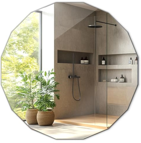 Große Spiegel 100x100 cm Moderne Einrichtung Rahmenlos Polygonaler für Bad Wohnzimmer Schlafzimmer Flur Einzigartiger Schnitt Wandspiegel Badezimmerspiegel Einzigartiges Kantendesign