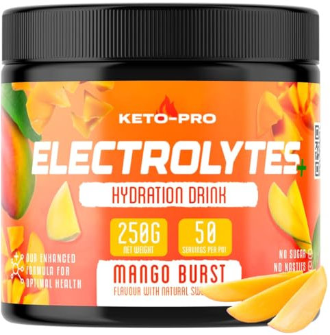 Keto-Pro Keto Electrolytes 250g - 50 Servings | Electrolyte Powder & Salts with Astaxanthin | Supporting Fasting, Health & Fitness Goals | Mango Flavour