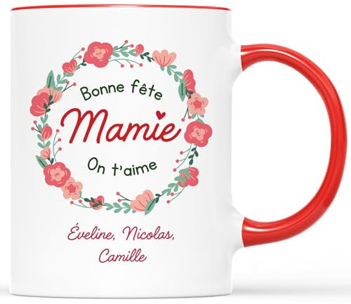 Cadeau Plus Mug Personnalisé Prénom - Bonne Fête Mamie - Cadeau Fete des Grand Mere, Cadeau Fete des Meres Original, Fete Mamie, Tasse Mamie, Tasse Bonne Fete Mamie, Tasse Papy et Mamie, Fete Mamie