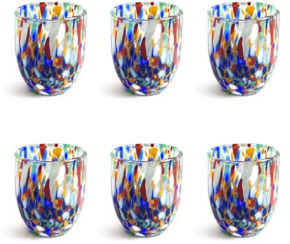 MAZZEGA ART & DESIGN - Vasos de chupito de cristal soplados y hechos a mano con Murrine de Murano. Línea I Colori di Murano 50 ml. Fabricado en Italia (SHOT 2)