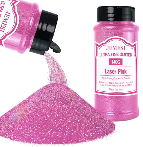 Glitter Olografici Ultrafini, Glitter Di Bellezza, Rosa laser140g, Adatti Per Capelli, Viso, Corpo, Unghie e Trucco Natalizio. Adatti Anche Per Resina Epossidica, Vetro e Lavori Artigianali.
