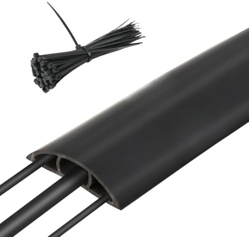 CENBEN 2M Floor Cable Cover Protector with 50 Ties,Heavy Duty Rubber Cable Floor Cover,PVC Wire Covers for Cables Floor with Non-Slip Base for Home Offices Retail Gyms Garages Workshop Warehouse,Black