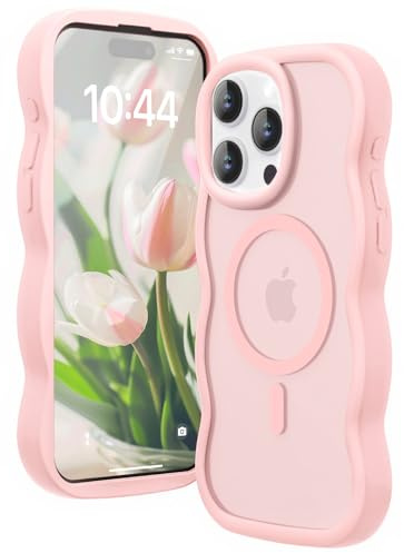 Amzfield Magnetic Case for iPhone 15 Pro, Wavy Translucent Shockproof, Pink | Compatible with MagSafe Wavy Translucent Soft Silicone Shockproof Cute Matte for Girl Women Drop Protection Soft Touch Pretty
