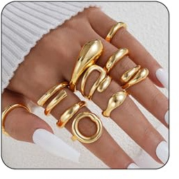 LunarCharm 10-teiliges Set mit klobigen Goldringen für Damen, vergoldet dicke Kuppel, stapelbare offene Ringe, Chunky Jewelry Ring Set, minimalistischer Schmuck