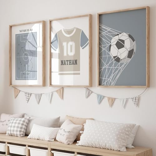 Baibexing 3 Stück Benutzerdefinierte Kinder Personalisierte Namen Fußball Trikot Zahlen Raum Wand Kunstdruck Bild Wohnzimmer Kinderzimmer Home Decor 30X40Cmx3Pcs Kein Rahmen