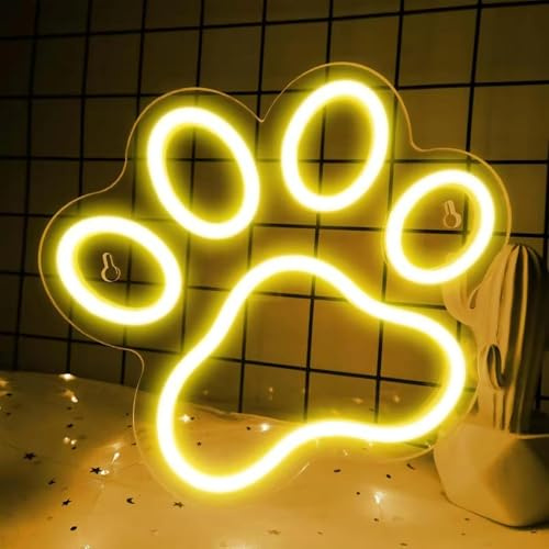 NEON LED Licht, dekorative Wand-Leuchte, Pfote, warmes Licht, ca. 25 x 22 cm, Deko-Licht, Wohnzimmer, Gaming-Zimmer, Nachtlicht für Schlafzimmer, Gamer Design-Lampe, USB-Betrieb