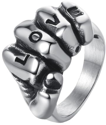 OAKKY Herren Vintage Dominante Totenkopf Hand Gothic Boxen Fitness Hip Hop Faust Power Biker Ring Edelstahl Buchstabe Liebe Geschnitzt Größe 65 (20.7)