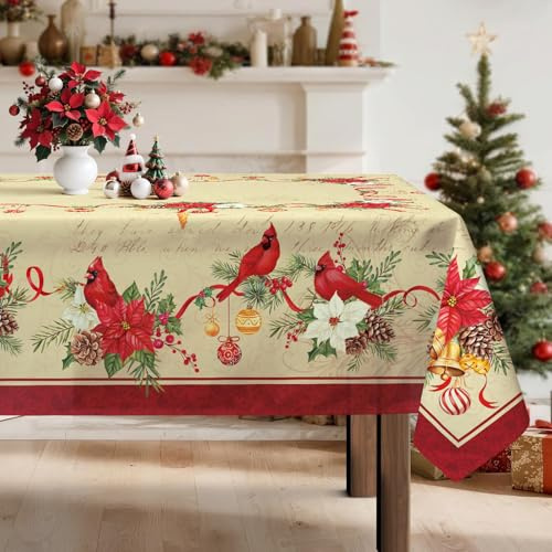Arquiel Weihnachten Retro Tischdecke Polyester Rechteckig 140 x 180 cm | Waschbare Polyester-Tischdecke mit Retro-Motiv, wasserabweisend und pflegeleicht für Küche, Esszimmer, Feste und Feiern.