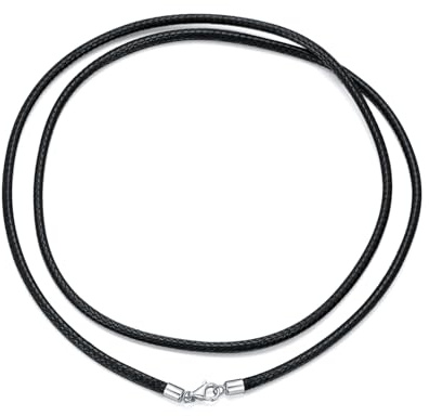 MUUYON Leather Cord Necklace 2mm 3mm Black Waterproof Leather Chain with 925 Sterling Silver Lobster Clasp for Men Women (Width: 3mm, 65cm)
