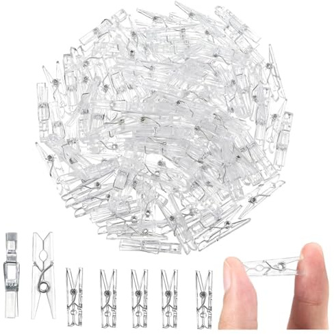 Pinzas Fotos Pequeñas,100 PCS Mini Pinzas Transparentes de Plástico Pinzass Pequeñas para Colgar Fotos Tender Ropa Manualidades y Decoración Clips Pequeños para Bodas Fiestas