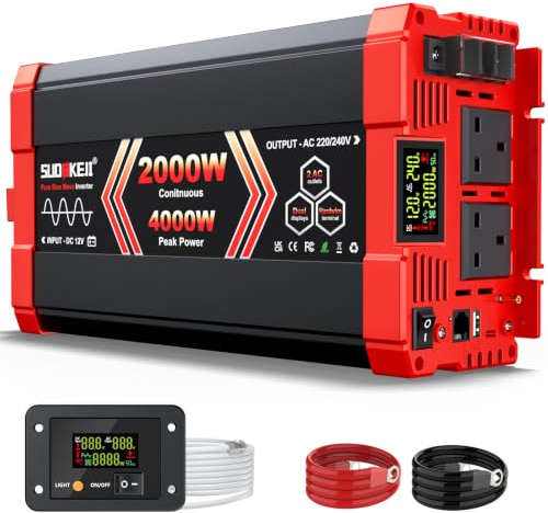 Pure Sine Wave Inverter 2000 Watt, 12V DC to 240V AC Inverters for RV, Truck, Solar, Home, Power Inverter with 2 AC Outlet, 30W USB-C, 5V 3.1A USB, Hardwire Port, Remote Control, Surge 4000W