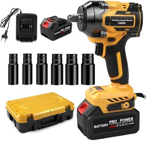 Llave de Impacto Inalámbrica 21V, 650 Nm 1/2 Brushless, 2 Baterías 4,0 Ah | Pistola de Impacto Batería, Atornillador de Impacto 2800RPM, con Luz LED, 6 Enchufes para el Hogar, Coche, Cambiar Neumáticos