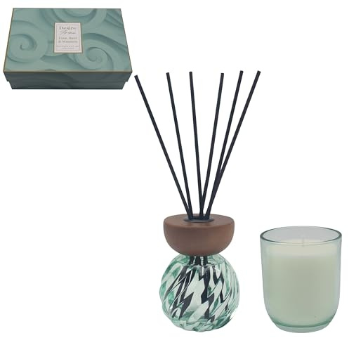 Lesser & Pavey Desire Aroma Lime Basil & Mandarin Diffuser & Candle Set | Luxury Home Fragrance Gift Set | Premium Reed Oil & Scented Candle | Elegant Home Accessories