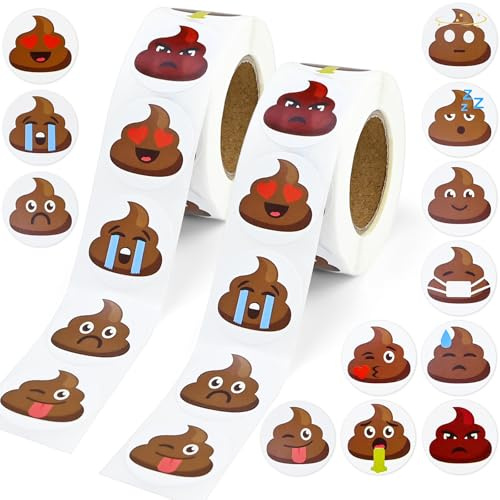 Alethron 1000 Stück Funny Poop Stickers, 25mm Emoji Sticker Rolle Poop Kinder Aufkleber Stickers Belohnungsaufkleber für Party Deko Geschenkdekorationen Scrapbook DIY