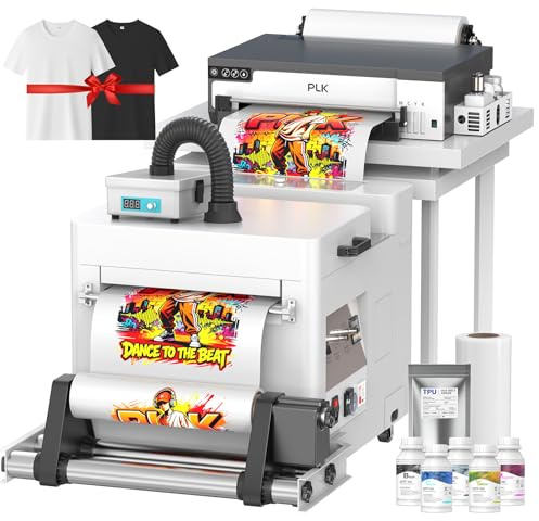 PLK DTF-Drucker A3 mit Pulverstreuer und Reiniger, doppelte Geschwindigkeit, XP600 DTF-Drucker,Rollenvorschub,integrierter Filmschneider, L18058 DTF mit Rührsystem für weiße Tinte,Bekleidungsdruck
