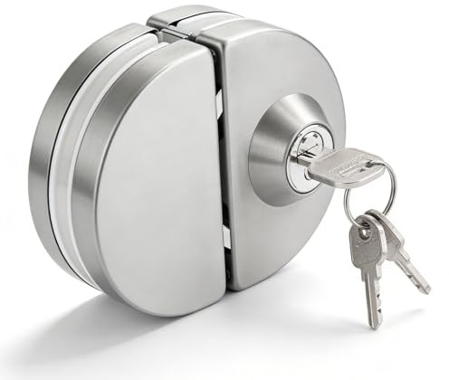 Serratura per porta in vetro in acciaio inox con doppio bullone, con 3 chiavi, controllo interno ed esterno, senza foratura, adatta per porta in vetro da 10 mm a 12 mm, serratura per porta in vetro
