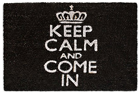 Relaxdays Natural Coconut Fibre Coir Doormat Keep Calm And Come In Door Mat Welcome Mat w/ Anti-Slip Rubber PVC Underside, Black