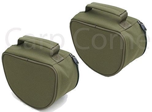2x Deluxe Well Padded Carp Coarse Pike Sea Fishing Large Green Reel Cases / Bags with Grab Handles