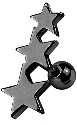 Piercingfaktor Piercing Ohr aus Chirurgenstahl Helix Tragus Ohrpiercing Stab Kugel Cartilage Knorpel Barbell Stecker 3 Stern Schwarz