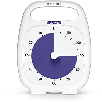 TIME TIMER PLUS 120-Minuten Visueller Analog Timer Uhr - Optionaler Aktustischer Alarm (Lautstärkeregler) Kein lautes Ticken; Zeitmanagement-Tool (Weiß)