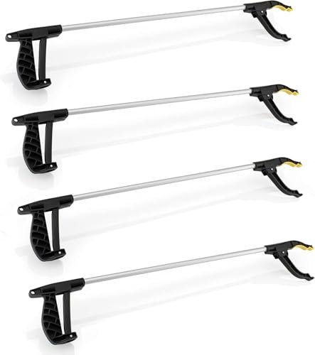Easy Shopping Lightweight Grab & Grip Litter Picker Reaching Litter Rubbish Pick Up Tool | Leaf Grabber Stick | Multiuse Grabber Long Arm rotating Light Items (Standard Pick Up Tool Pack of 4)