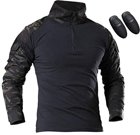 WISEONUS Airsoft Paintball BDU Langarmhemd Taktisch Camo T-Shirts mit Ellbogenschutz für Armee Schießen Jagd War Game