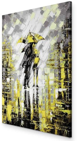 murando - Wandbilder romantisch Paar 40x60 cm 1 tlg - Wand Deko Vlies Leinwand Bilder Groß Wanddeko Wohnzimmer Schlafzimmer Kunstdrucke - wie gemalt Regen Regenschirm grau gelb