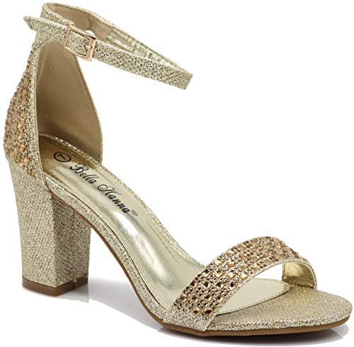 Enzo Romeo Ivka Damen Spitze Zehenpartie High Mid Chunky Blockabsatz Sexy Knöchelriemen Sandalen Ballerina Kleid Pump Ballett Hochzeit Lack Harlow Pump Schuhe, Gold_rs, 38.5 EU