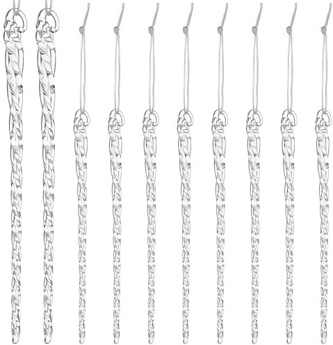 Glass Icicle Ornaments Clear Icicles for Christmas Tree 10PCS Icicles Drop Ornament Xmas Tree Hanging Pendant Drops Holiday Tree Decor DIY Garden Party Wedding
