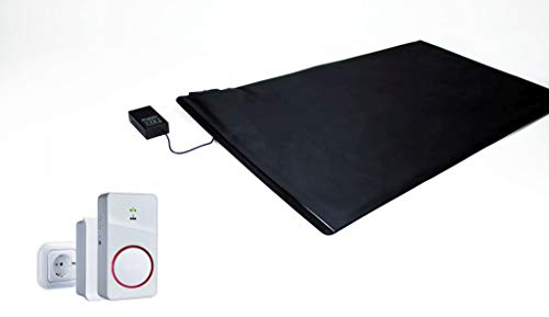 Pratoline Funk-Alarmtrittmatte - mit Akku Funkempfänger Netz und Mobil - 70cm x 40cm - Pflegehilfe - Demenz Sturzprävention