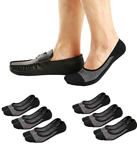 Ueither - Calzini invisibili corti per uomo/donna, traspiranti, super morbidi, in cotone, antiscivolo (Nero (6 Paia),38-43)
