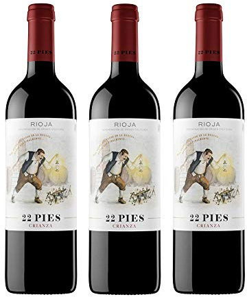 22 Pies, Vino Tinto, 3 botellas de 75 cl, Total: 2250 ml