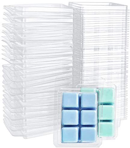 Jucoan 100 Pack Plastic Wax Melt Clamshell Mold, 6 Cavity Square Clear Wax Molds for DIY Wax Melt Candle Soap Craft Gift Home Decor