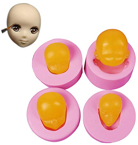 WonDerfulC 4pcs Silicone Human Head Mould Fondant Face Moulds Model Doll Head Mold Making Cake Clay Resin Candle Soap Molds