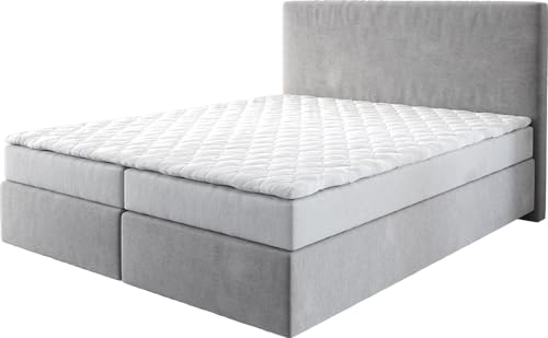 DELIFE Boxspringbett Dream-Well Mikrofaser Grau 160x200 cm mit Matratze und Topper